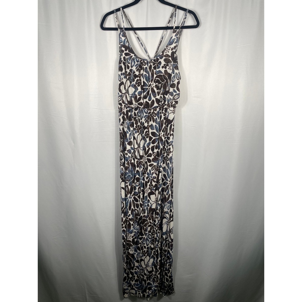 Ann Taylor LOFT Womens Blue Brown Floral Maxi Dress Small Crisscross Straps